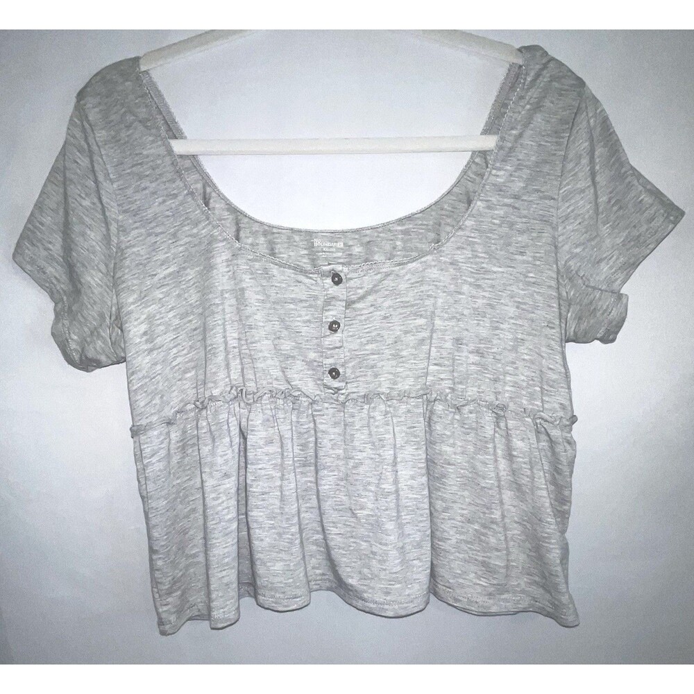 Gray Babydoll Peplum Crop Top Women’s XXL | Soft Stretch Knit Scoop Neck